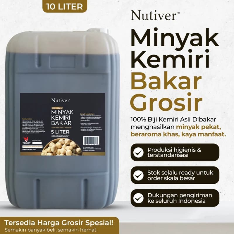 Kemasan minyak kemiri bakar Barooka 5 liter tampak samping